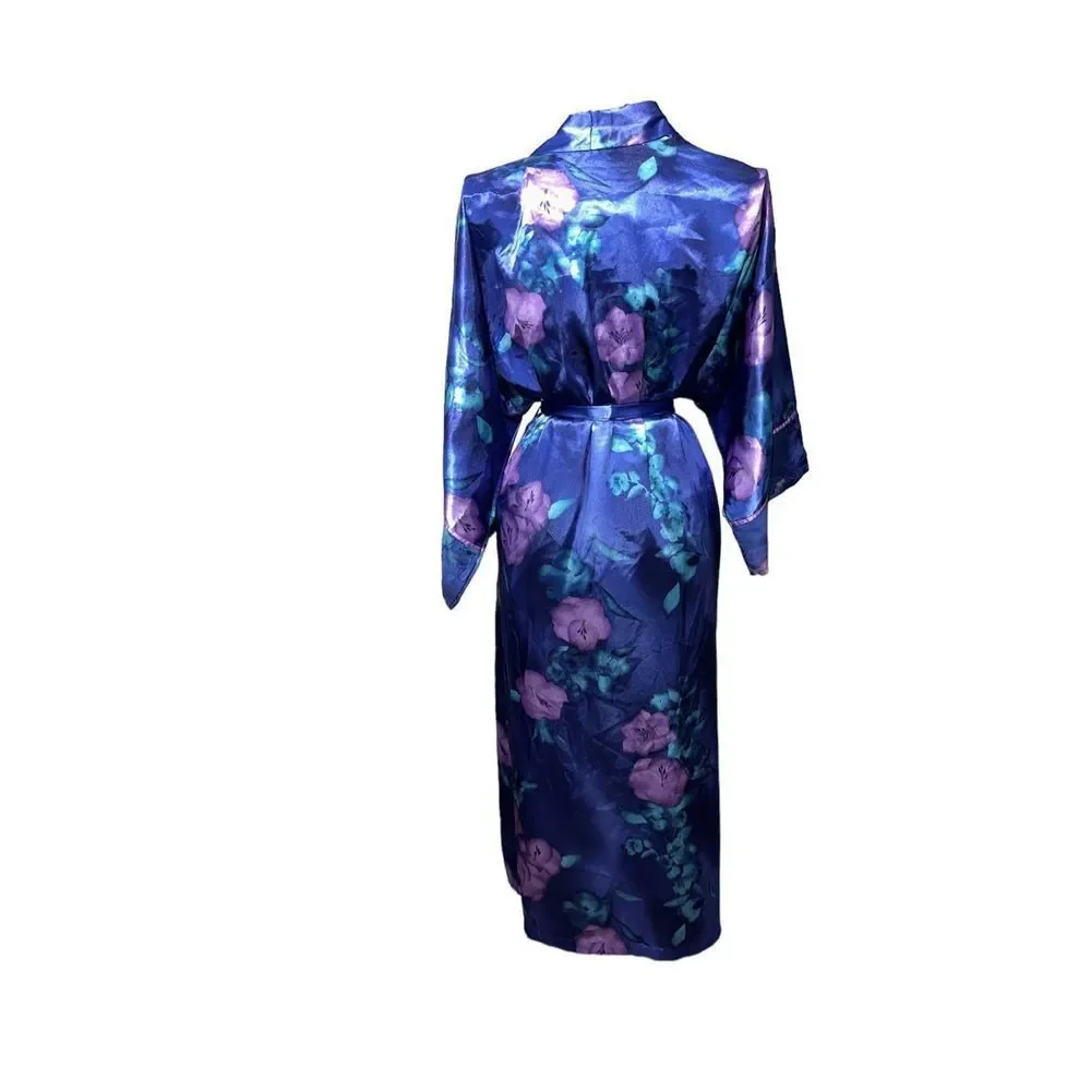 Beautiful VINTAGE purple floral CALIFORNIA DYNASTY FLORAL VINTAGE ROBE with BELT_3